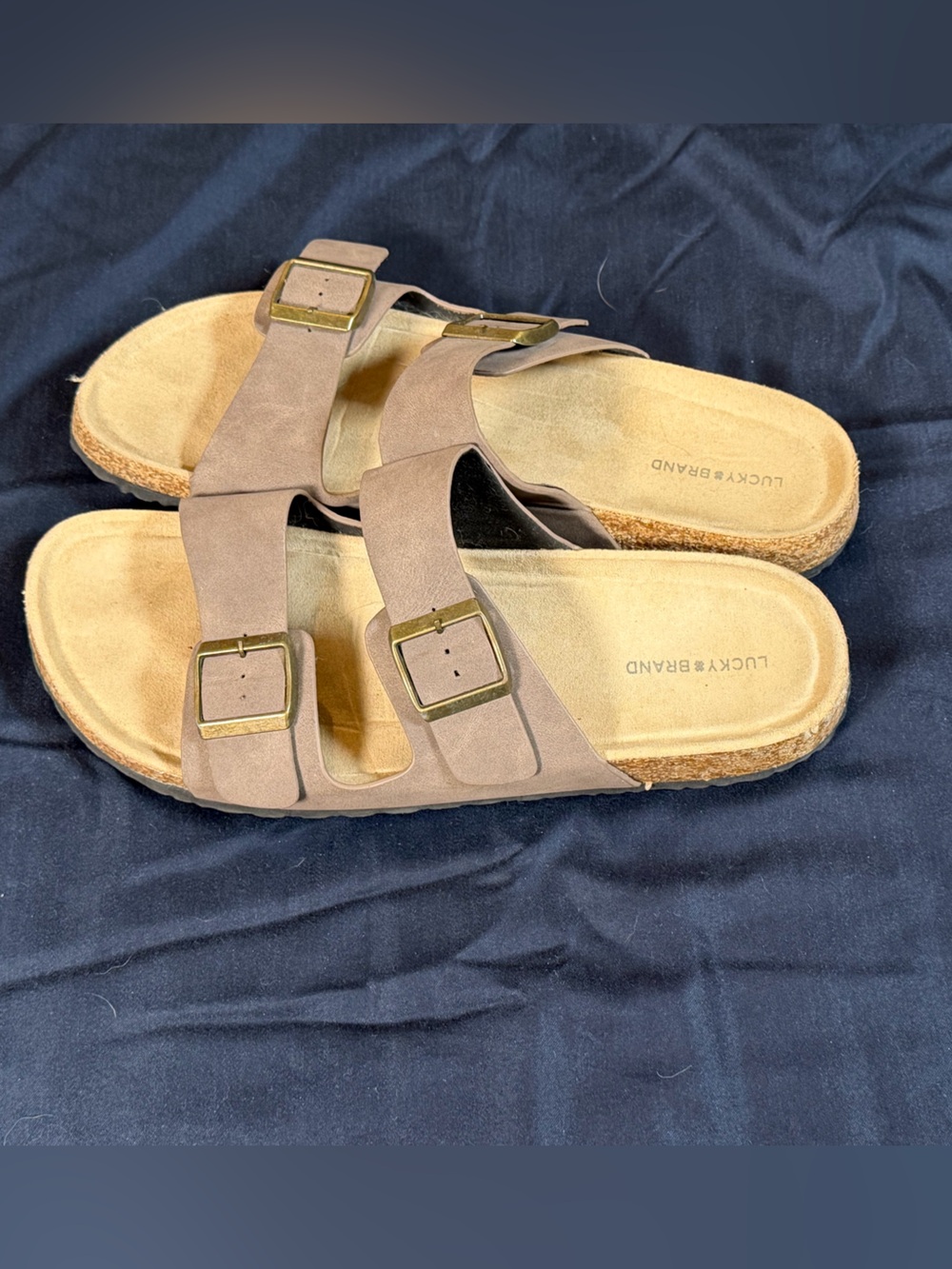 Lucky Brand Brown Double-Buckle Slide Sandals 12 - Picture 3 of 5